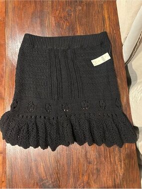 Anthropologie Black Knit Midi Skirt with Ruffled Hem